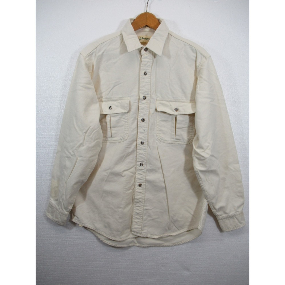Vintage 90s St. Johns Bay Chamois Button Up Shirt Men LT Ivory Flannel Outdoor